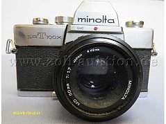 Spiegelreflexbildkamera Minolta SR-T100x mit Objektiv Minolta 50 Millimeter 1:1.7 Durchschnitt 49 Millimeter
