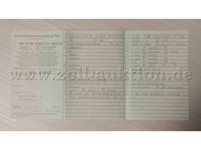 Zulassungsbescheinigung Fahrzeugschein