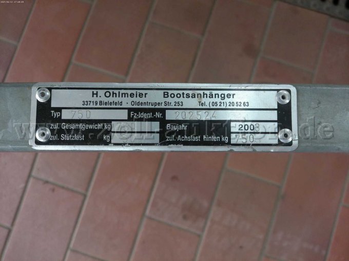 Typenschild Bootstrailer