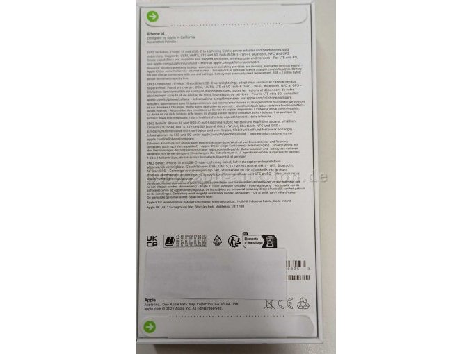 iPhone 14 - in OVP Rückseite mit ungeöffneten Siegeln