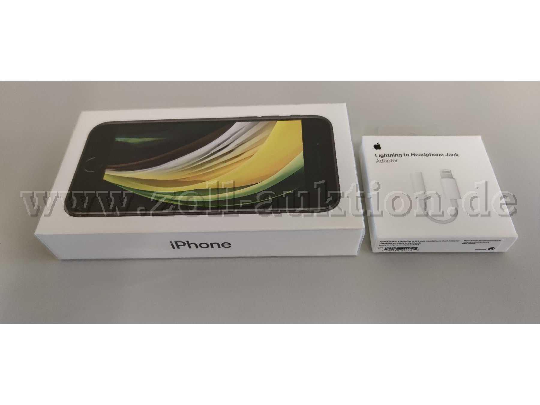 iPhone SE, Black, 64GB (2020) mit Adapter für Kopfhörer