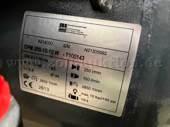 1 mobiler Kompressor Schneider airsystems compact master CPM 260 10-10-W – foto 7 – kavel bij Zoll-Auktion, Mannheim