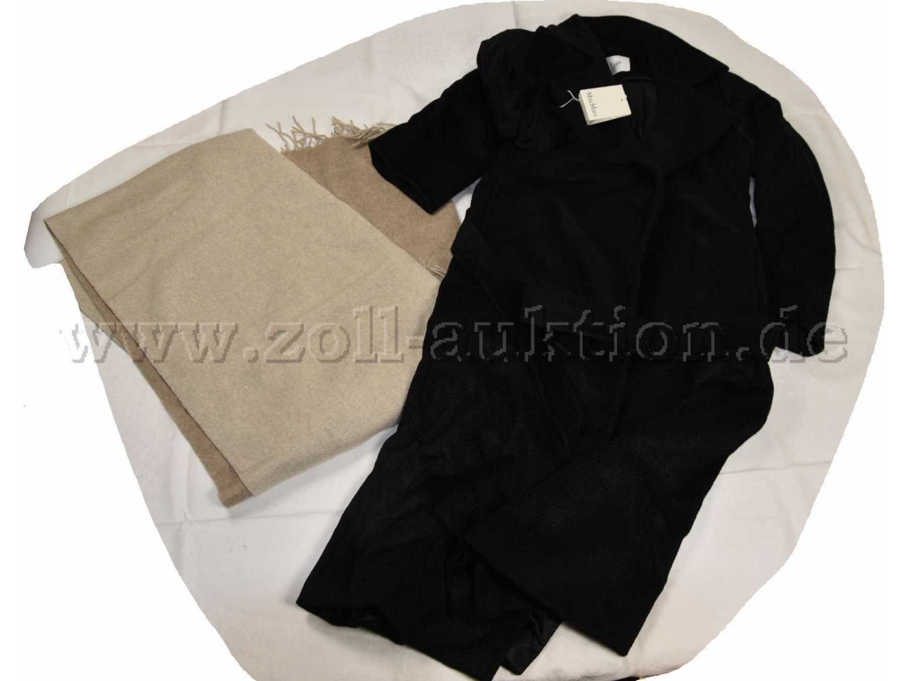 1 schwarzer Mantel Gr. 34  und 1 beiger Schal „MaxMara“