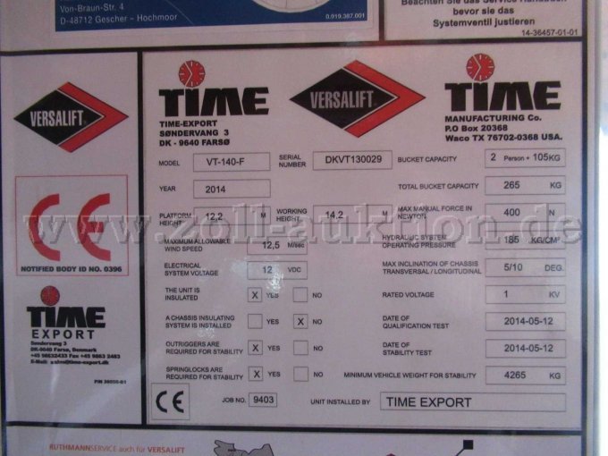 Typenschild Versalift