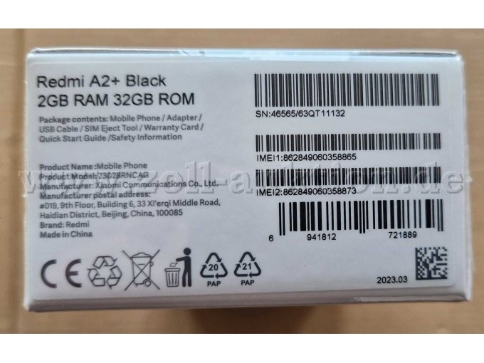 Verpackung mit Beschreibung.