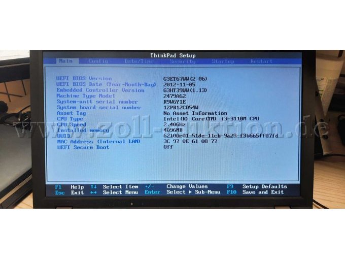 Beispieldarstellung:
Thinkpad L530 BIOS
