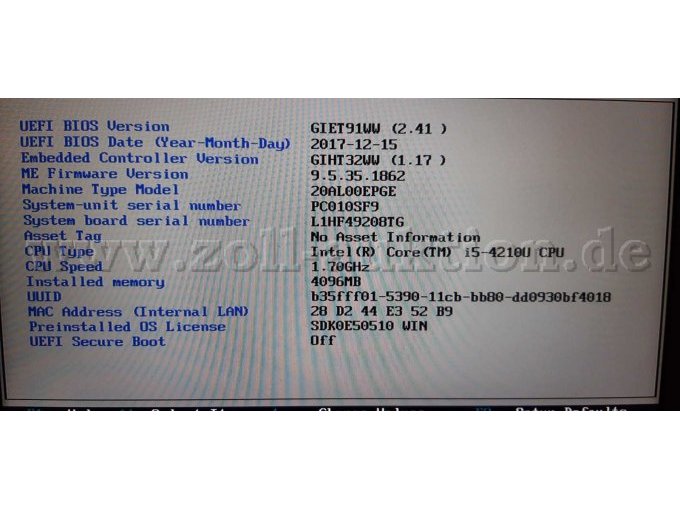 Beispieldarstellung:
BIOS X240