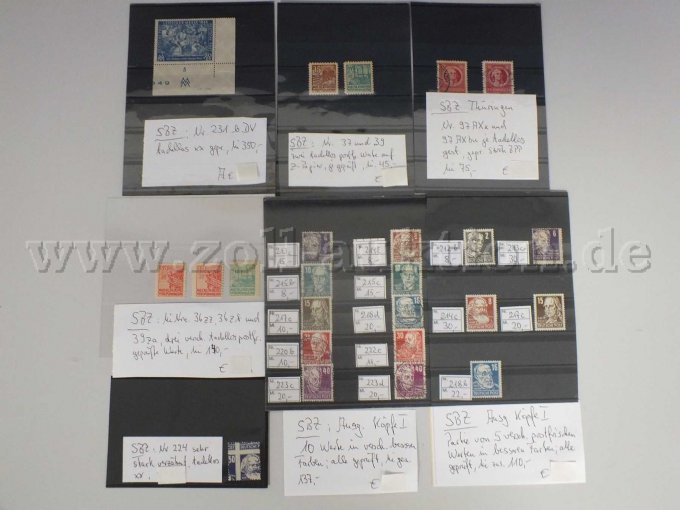 Gesamtansicht der Auktionsware der Briefmarken "Sowjetische Zone" Gesamtansicht der Auktionsware der Briefmarken "Sowjetische Zone"