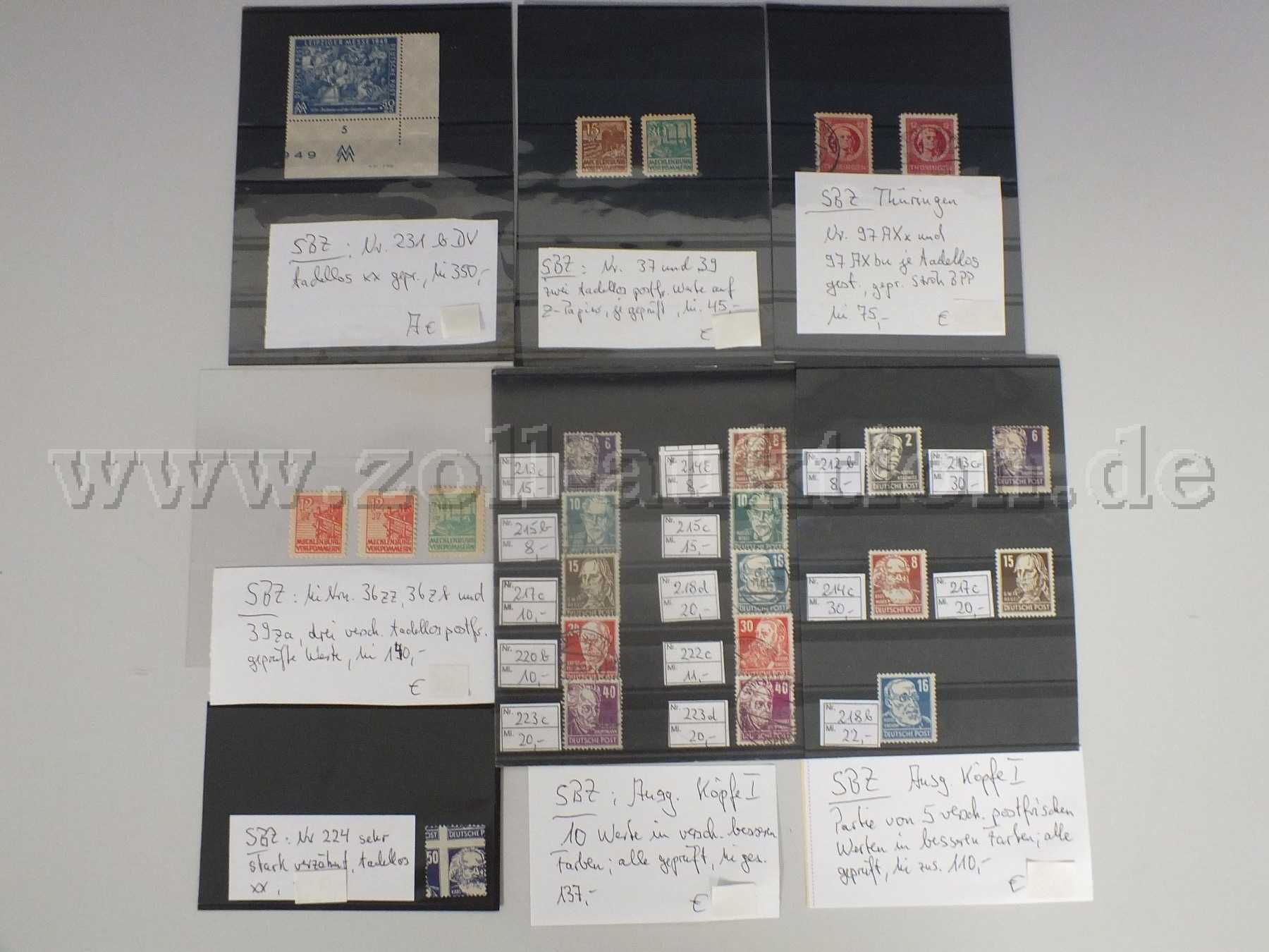 Gesamtansicht der Auktionsware der Briefmarken "Sowjetische Zone"