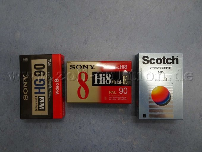 Sony Metal-E 90, Hi8 + Sony Metal HG90, V8 + Scotch Video PS-90