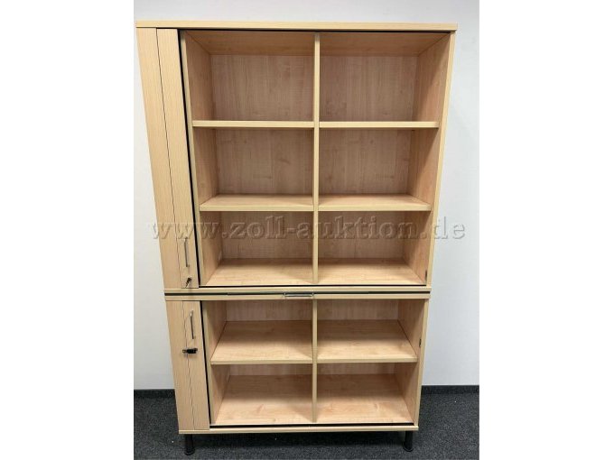 Beispielbild Aktenschrank der Firma Kinnarps - Frontansicht mit geöffnetem Ober- und Unterschrank