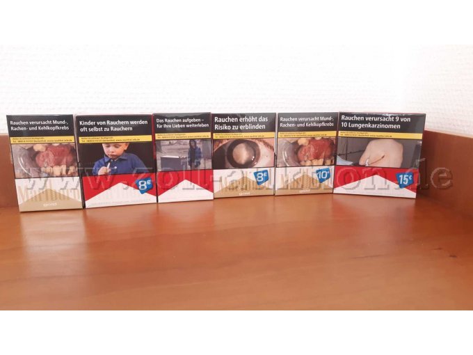 Konvolutbild bestehend aus verschiedenen Größen aus Marlboro Rot und Gold