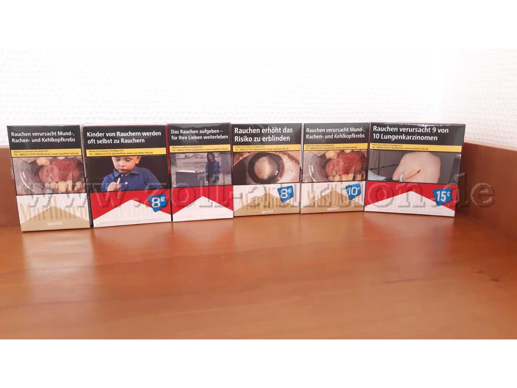 Konvolutbild bestehend aus verschiedenen Größen aus Marlboro Rot und Gold