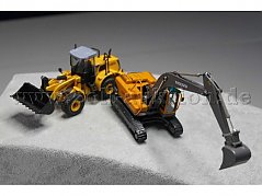 Baustellenfahrzeuge Motorart Kettenbagger und New Holland Radlader Gesamtansicht