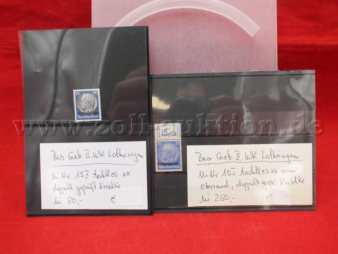 Gesamtansicht der beschriebenen Briefmarken der Auktion Michel Nr 15 II und Michel Nr 10 I