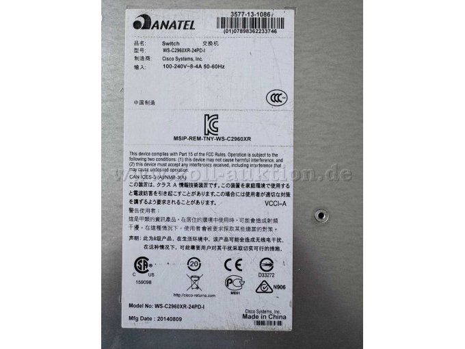 Unterseite mit CE Kennzeichnung Cisco Switch WS-C2960XR-24PD-1
