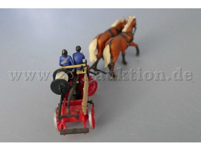 Feuerwehr Handdruckspritzen Modell Preiser 30425 mit Fuhrwagen  Ansicht von hinten