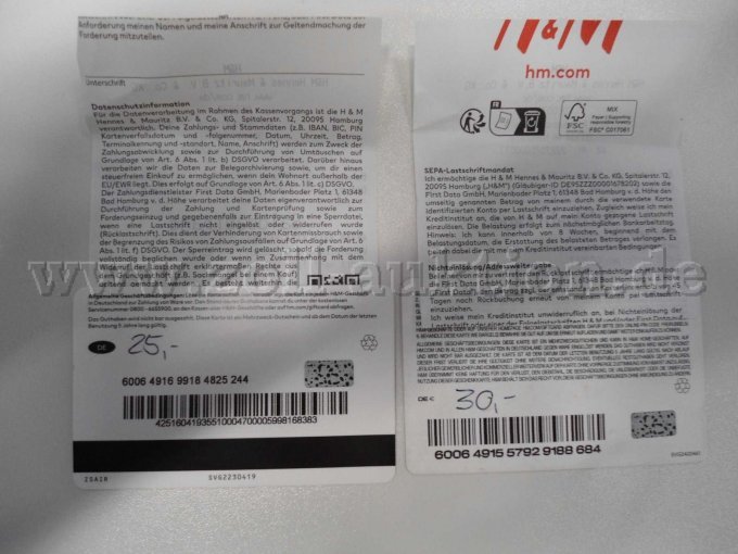 Rückseite der Gutscheine