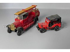 Modellfahrzeuge Feuerwehr Jeep und Leiterwagen, 1:87 Gesamtansicht