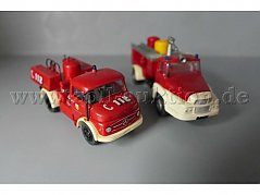 Preiser Mercedes Benz PLF 750 und Pulverlöschfahrzeug Gesamtansicht von vorne
