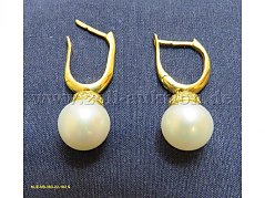 2 Ohranhänger, 750er gelbgold mit Zuchtperlen und Diamanten