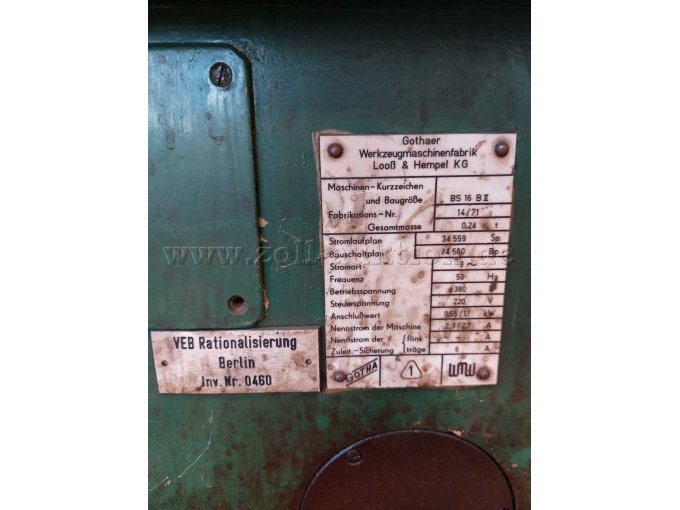 Typenschild der Bohrmaschine von Looß und Hempel