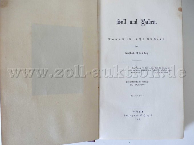2 antiquarische Bände - Soll und Haben von Gustav Freytag, 1916 – foto 7 – kavel bij Zoll-Auktion, Dresden