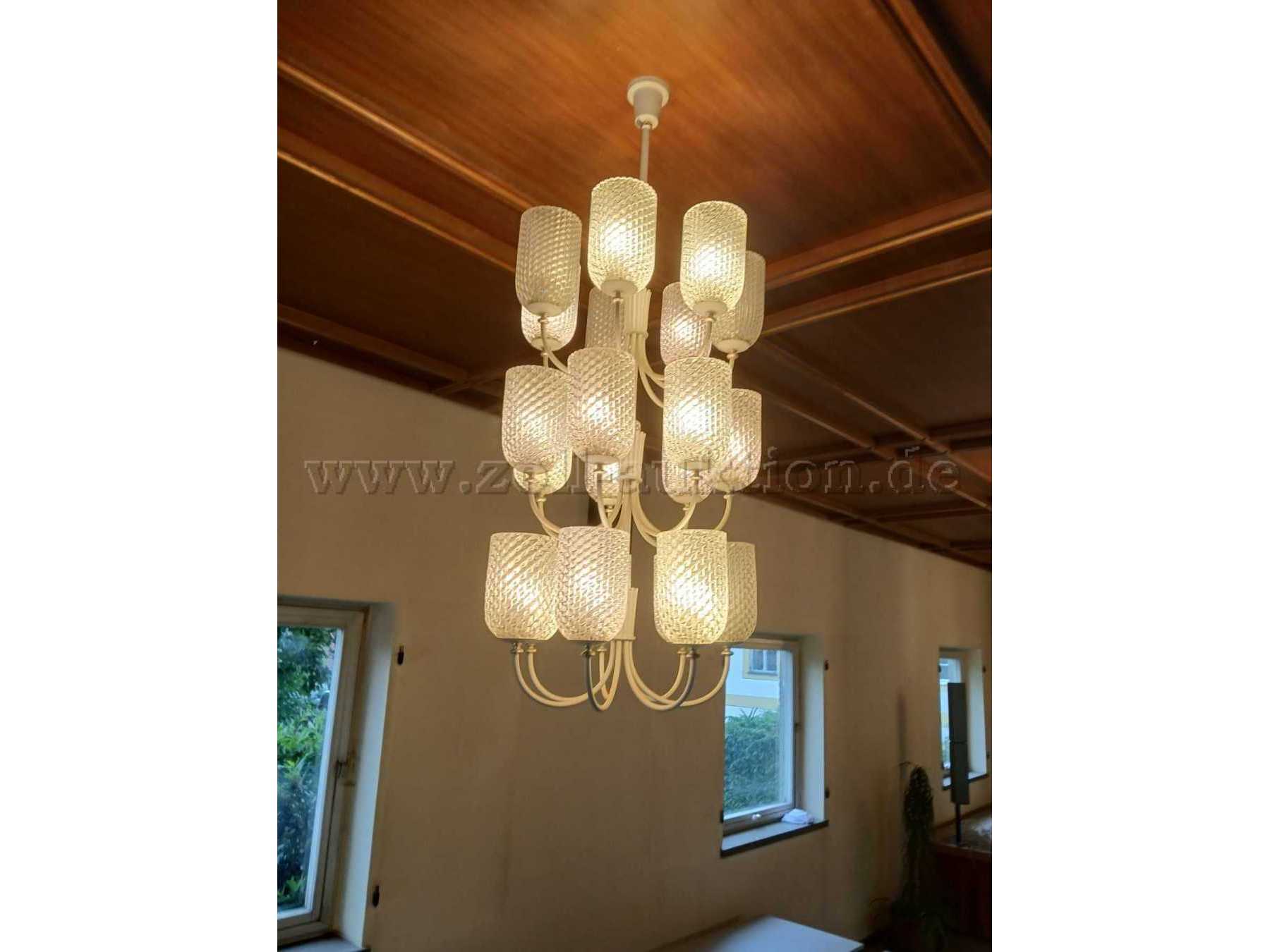 Mehrflammige Pendelleuchte / Kronleuchter mit Strukturglas (Vintage-Stil)