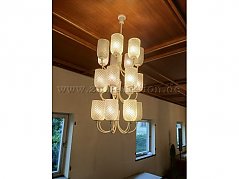 Mehrflammige Pendelleuchte / Kronleuchter mit Strukturglas (Vintage-Stil)