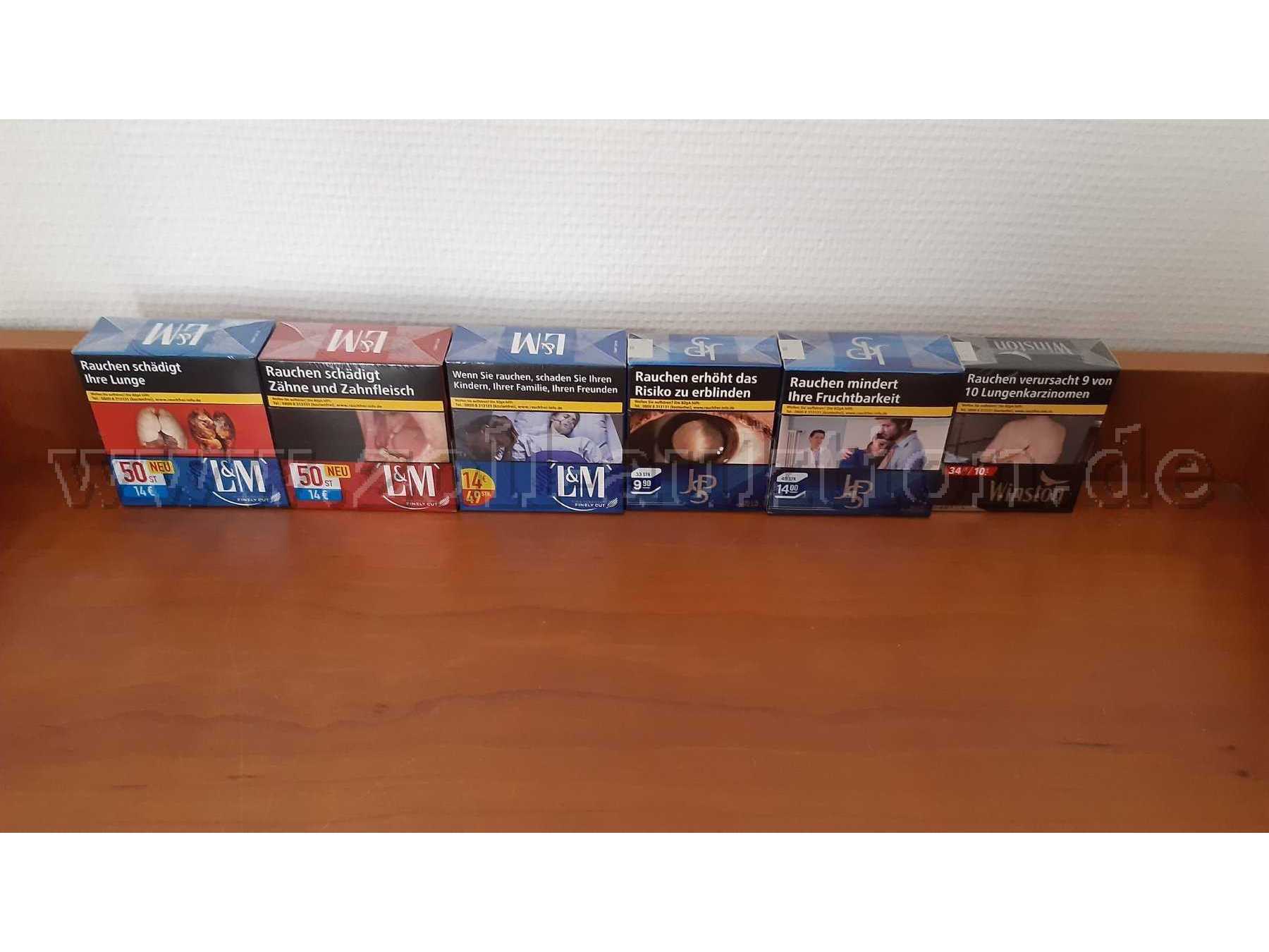 Konvolutbild bestehen aus den Zigarettenmarken: L&M, JPS, Winston