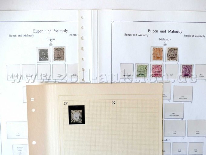 Teilansicht 2 Blätter Eupen und Malmedy und 1 einzelne Marke auf Schaubek-Blatt