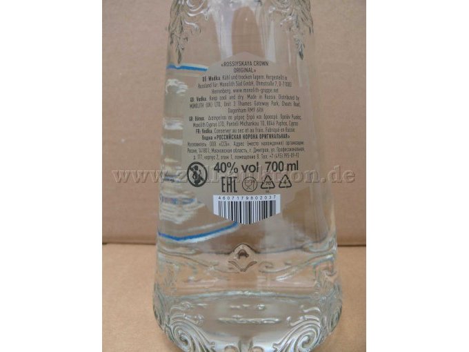 360 flessen Russische wodka Rossiyskaya Crown, 40% – foto 4 – kavel bij Zoll-Auktion, Tübingen