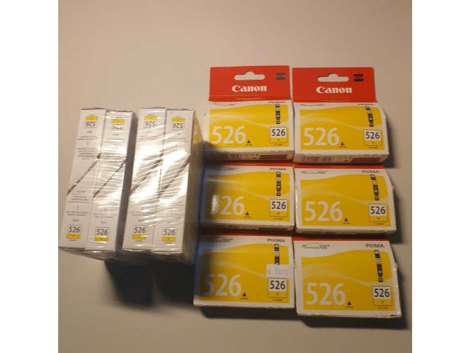 8 Tintenpatronen Canon CLI-526Y gelb (in Folie zu je 4 Stück verpackt und 6 Tintenpatronen Canon CLI-526 gelb (einzeln in Karton)