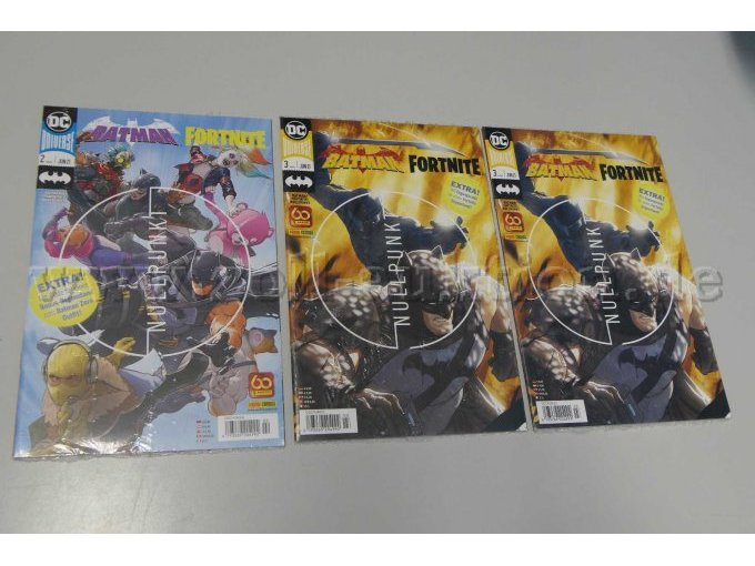 Comic Hefte "Batman Fortnite" Heft 2 und 3 aus 2021, teilweise eingeschweißt Ansicht Vorderseite Comic Hefte "Batman Fortnite" Heft 2 und 3 aus 2021, teilweise eingeschweißt Ansicht Vorderseite