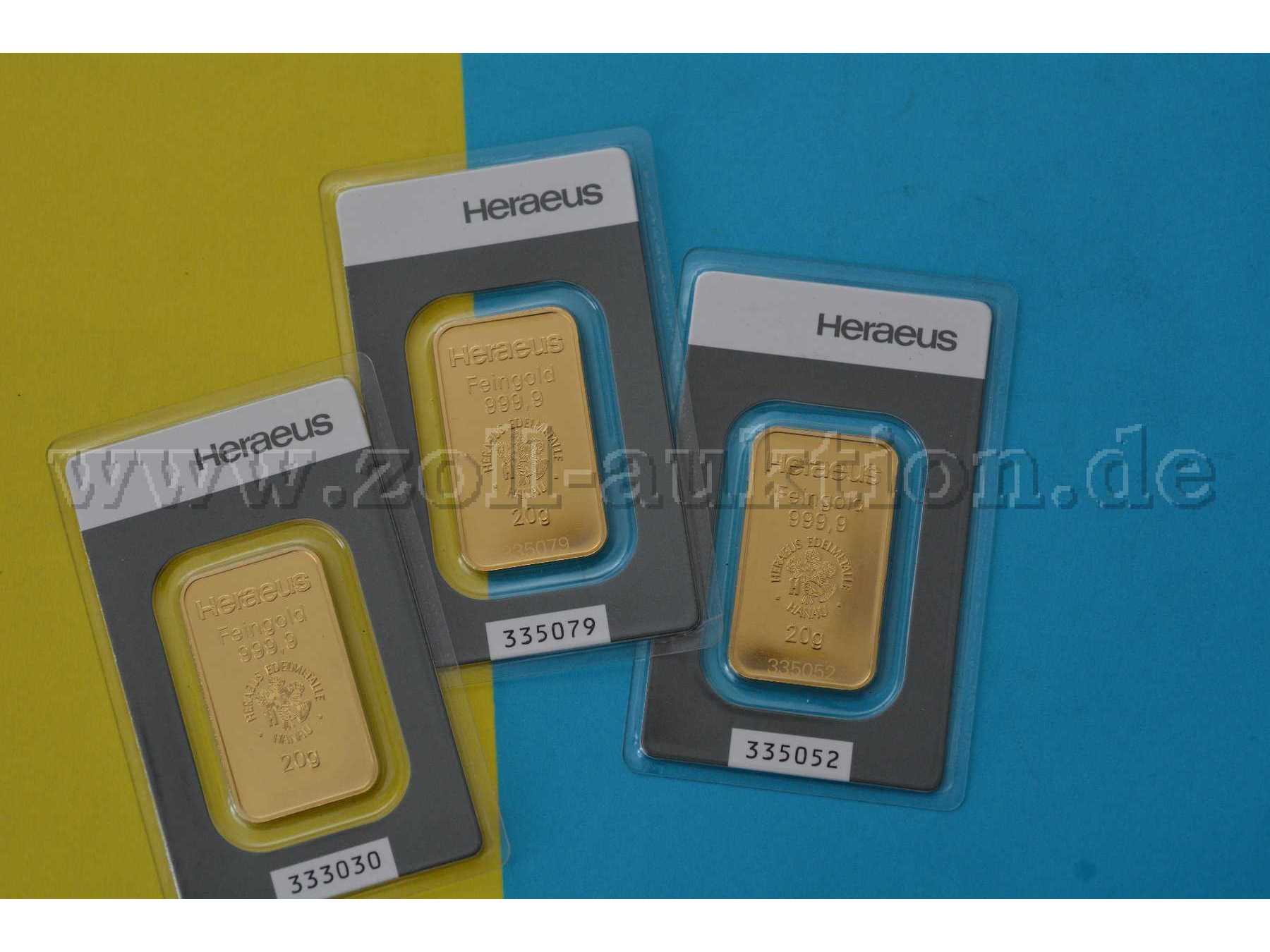 3 Barren mit Feingold 999,9/-
zu je 20 g