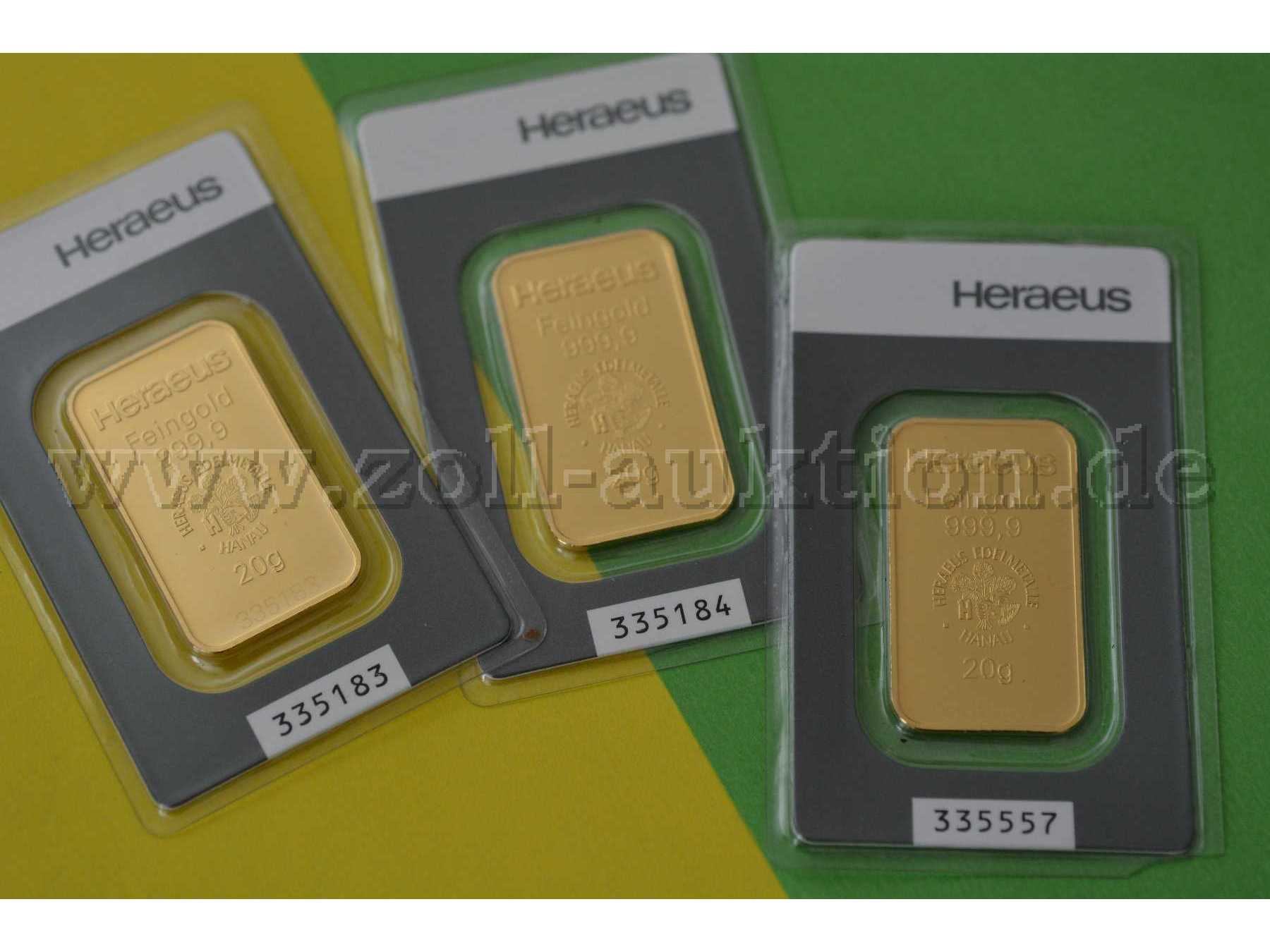 3 Barren mit
Feingold 999,9/-
zu je 20 g