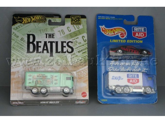 3 Hot Wheels Modellautos The Beatles Hiway Hauler und 2 Rite Aid Trucks, 1:64 – kavel bij Zoll-Auktion, Halle (Saale)