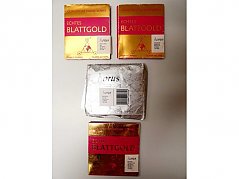 3 Heftchen Blattgold und 1 Heftchen Blattsilber_ Gesamtansicht vordere Seiten der Heftchen