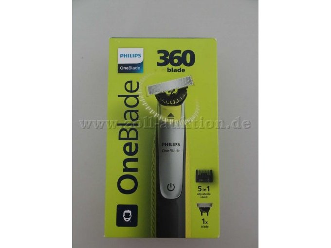 Detailansicht Philips One Blade 360 Rasierer mit jeweils 1 Klinger, 1 Kamm, 1 Kabel - Vorderseite