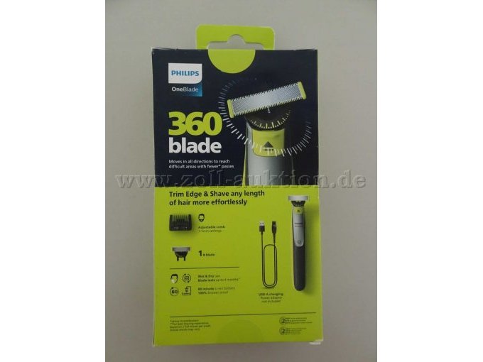 Detailansicht Philips One Blade 360 Rasierer mit jeweils 1 Klinger, 1 Kamm, 1 Kabel - Rückseite
