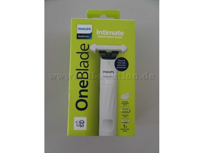 Philips One Blade Intimate Rasierer mit jeweils 1 Klinge, 1 Kamm, 1 Paar Handschuhe, 1 Kabel - Vorderseite