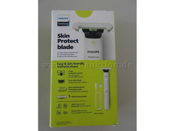 Philips One Blade Intimate Rasierer mit jeweils 1 Klinge, 1 Kamm, 1 Paar Handschuhe, 1 Kabel - Rückseite