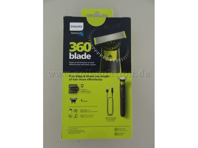 Detailansicht Philips One Blade 360 Rasierer mit jeweils 1 Klinge, 3 Kämme, 1 Kabel - Rückseite