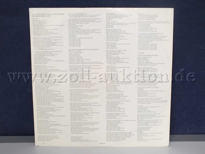 Detailaufnahme der Schutzhülle zur LP "Bat Out Of Hell" Vorderseite