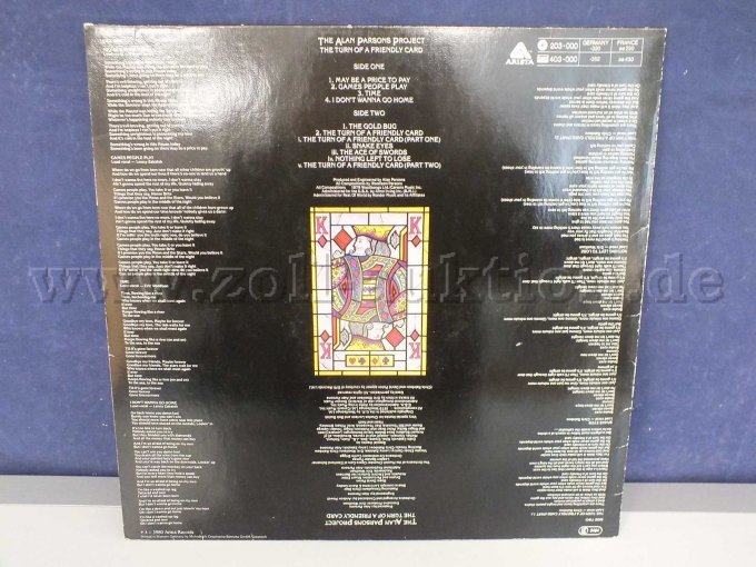 Ansicht des Covers "The Turn Of A Friendly Card" von hinten, mit Beschädigungen