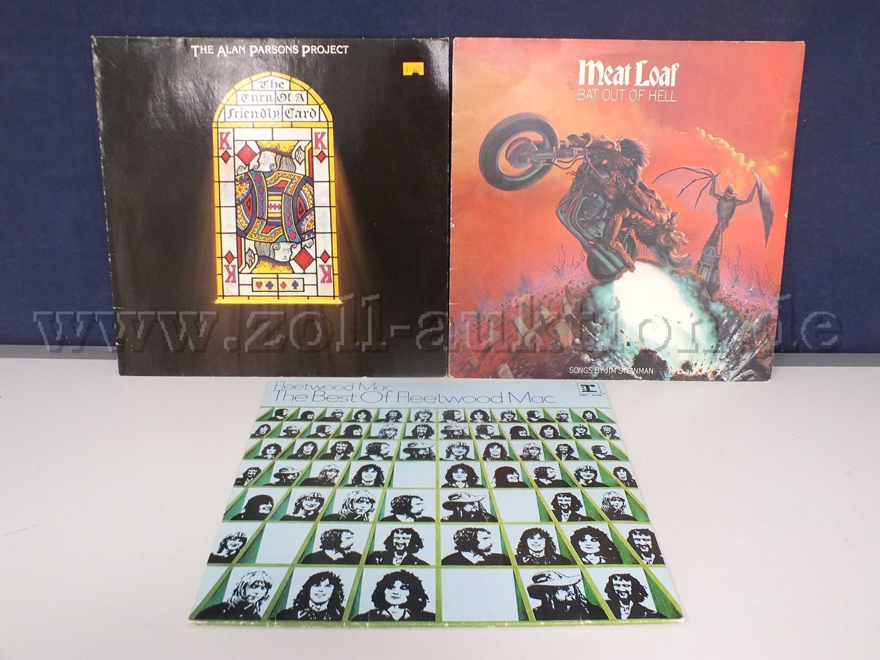 Gesamtansicht der LPs The Alans Parsons Project, Meat Loaf & Fleetwood Mac, mit Beschädigungen