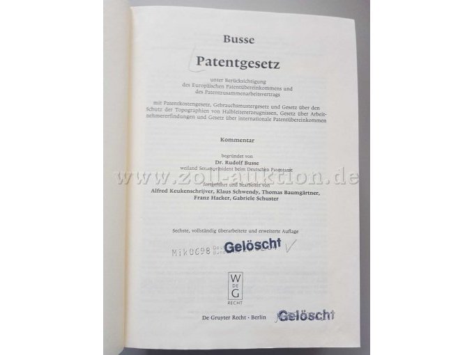 Patentgesetz (Busse) - Haupttitelseite