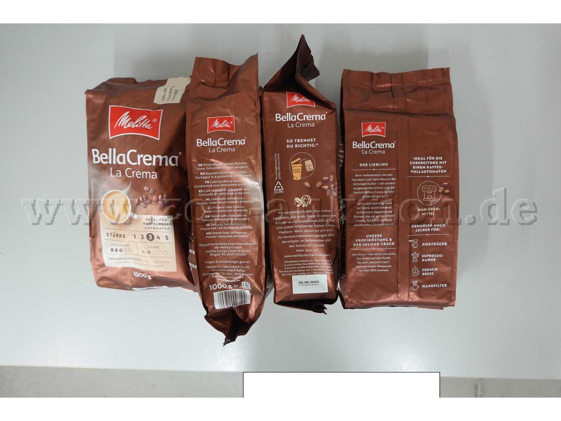 4 Beutel Kaffeebohnen Melitta Bella Crema LaCrema à 1 kg, ovp.