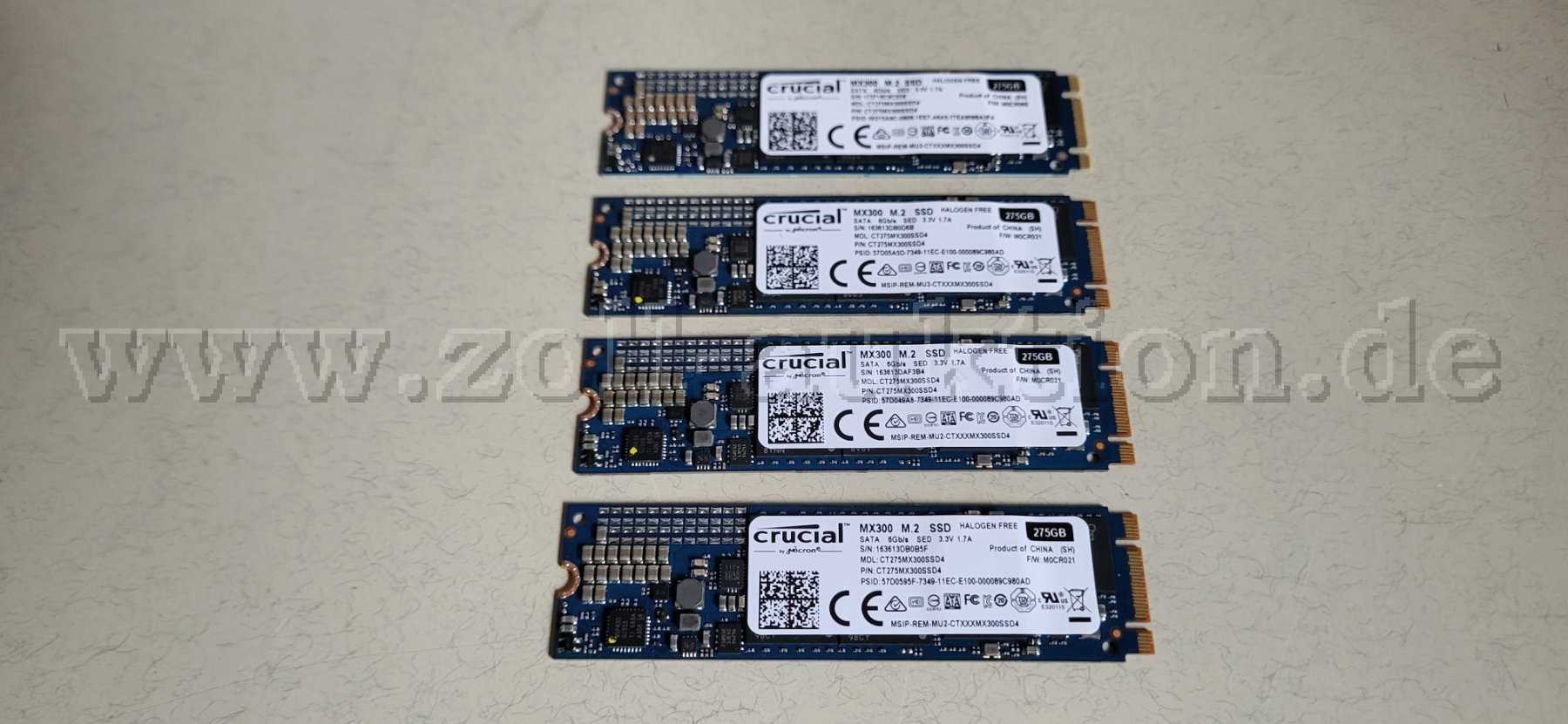 4 SSD Crucial M.2 po 275 GB, celkem 1100 GB