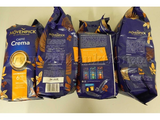 4 Kaffeebeutel á 1 Kg Mövenpick Caffe Crema Kaffeebohnen, ovp. 
MHD 04/2026
